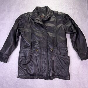 G4000 Women's Medium Black Leather Motorcycle Full Zip Jacket Pockets Lined